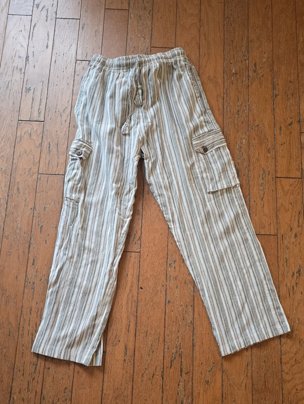 Men's Lightweight Striped Cargo Pants - Beige